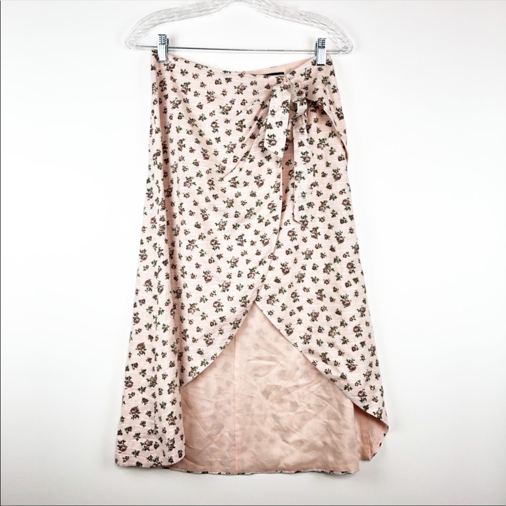 Majorelle Floral Pink MIDI Faux Wrap Skirt Small Draped